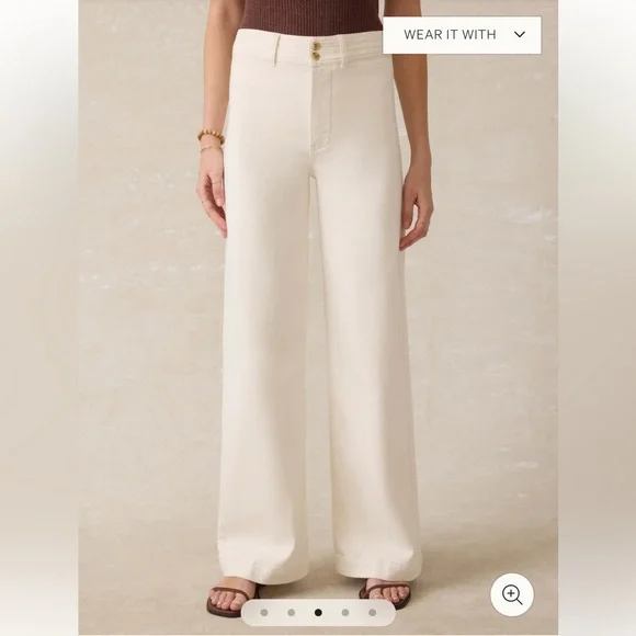 Faherty Stretch Terry Harbor Pant - Egret Wide Leg Pants 26